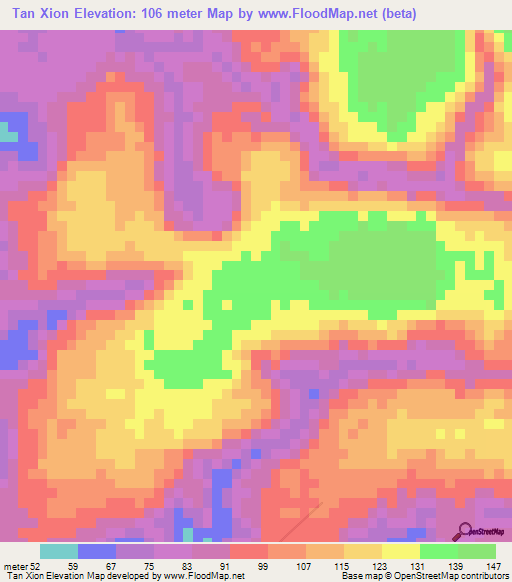 Tan Xion,Vietnam Elevation Map