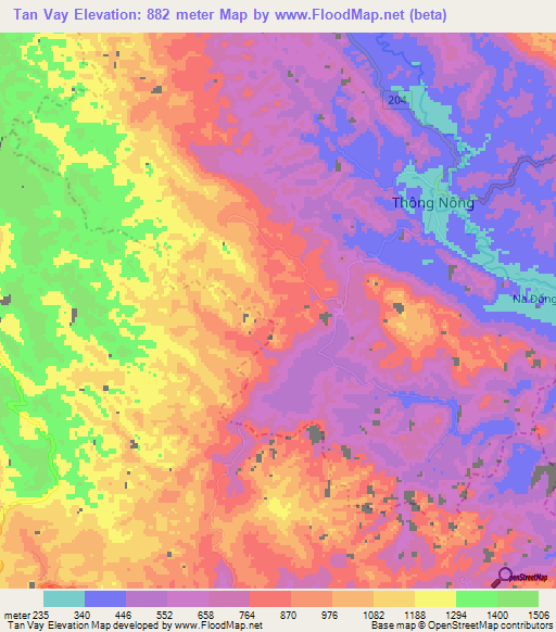 Tan Vay,Vietnam Elevation Map