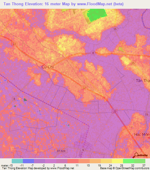 Tan Thong,Vietnam Elevation Map