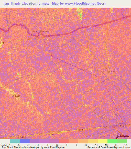 Tan Thanh,Vietnam Elevation Map