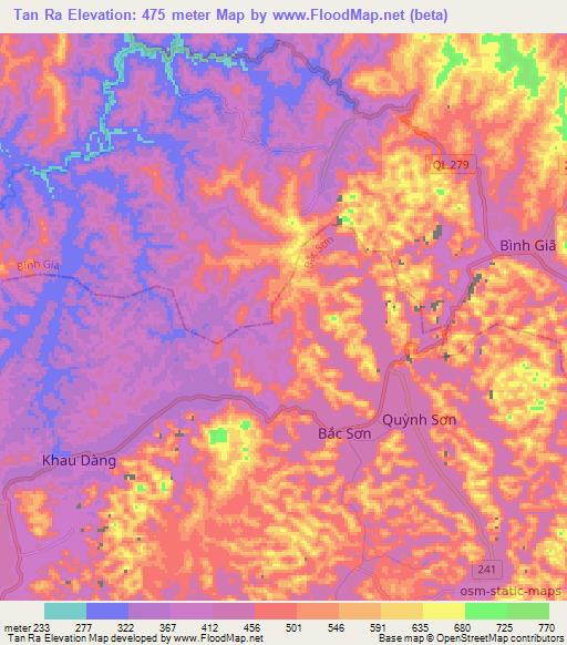 Tan Ra,Vietnam Elevation Map