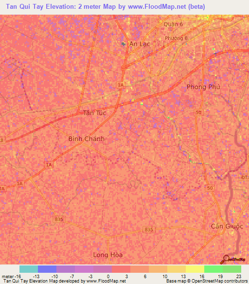 Tan Qui Tay,Vietnam Elevation Map