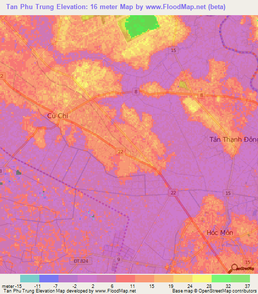 Tan Phu Trung,Vietnam Elevation Map