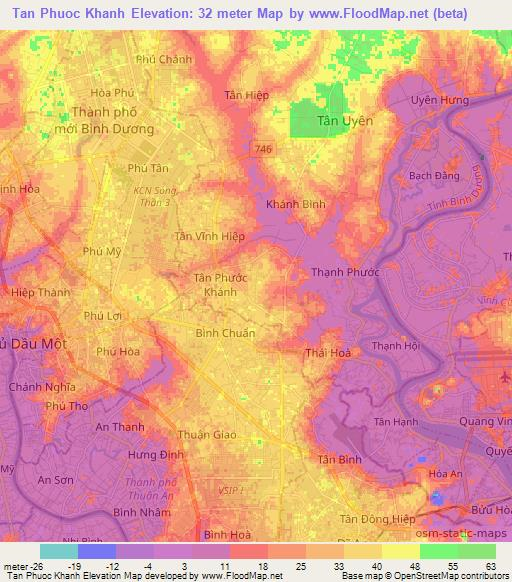 Tan Phuoc Khanh,Vietnam Elevation Map