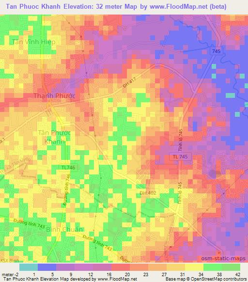 Tan Phuoc Khanh,Vietnam Elevation Map