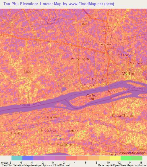 Tan Phu,Vietnam Elevation Map