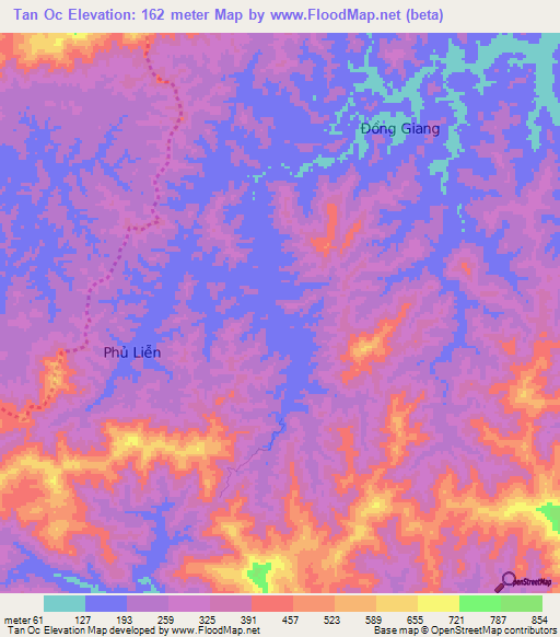 Tan Oc,Vietnam Elevation Map