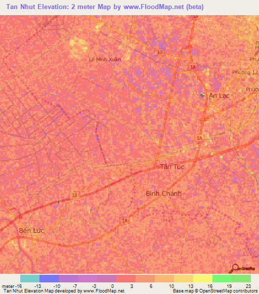 Tan Nhut,Vietnam Elevation Map