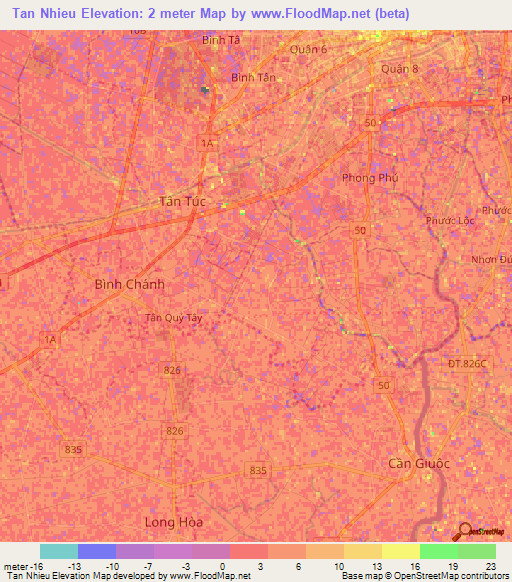 Tan Nhieu,Vietnam Elevation Map