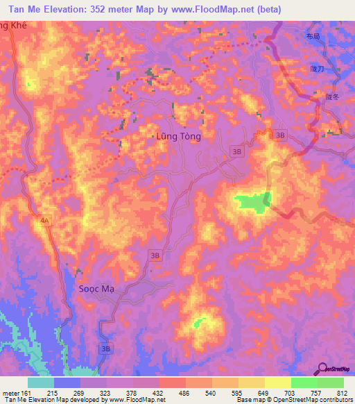 Tan Me,Vietnam Elevation Map