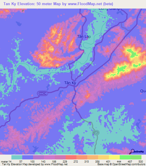 Tan Ky,Vietnam Elevation Map