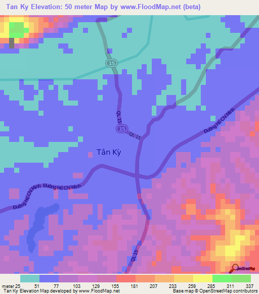 Tan Ky,Vietnam Elevation Map