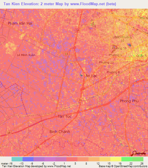 Tan Kien,Vietnam Elevation Map