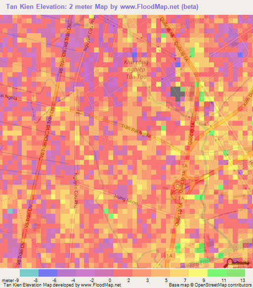 Tan Kien,Vietnam Elevation Map