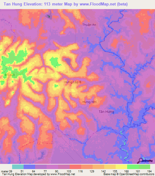 Tan Hung,Vietnam Elevation Map