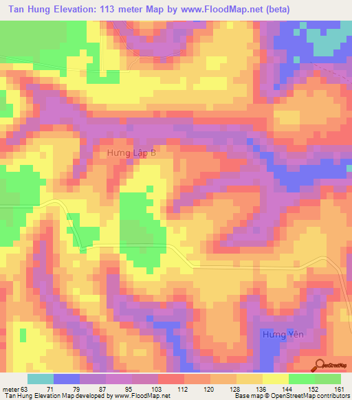 Tan Hung,Vietnam Elevation Map