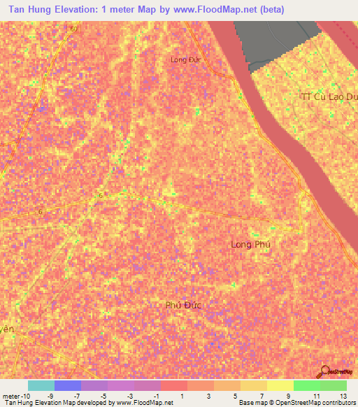 Tan Hung,Vietnam Elevation Map