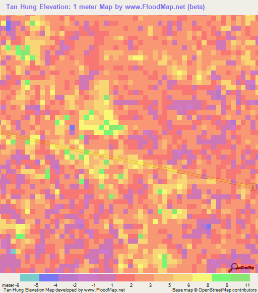 Tan Hung,Vietnam Elevation Map