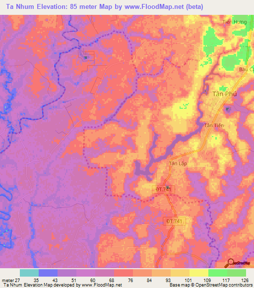 Ta Nhum,Vietnam Elevation Map