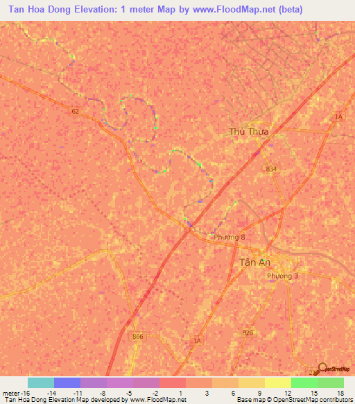 Tan Hoa Dong,Vietnam Elevation Map