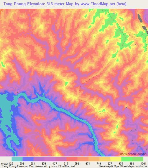 Tang Phung,Vietnam Elevation Map