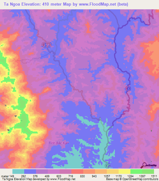 Ta Ngoa,Vietnam Elevation Map