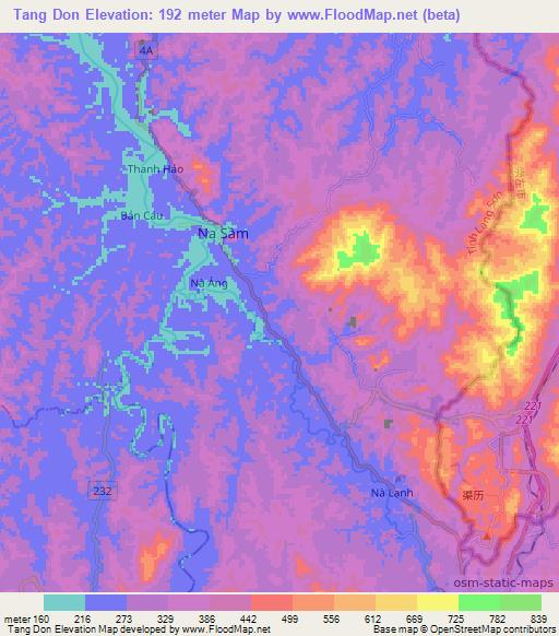 Tang Don,Vietnam Elevation Map