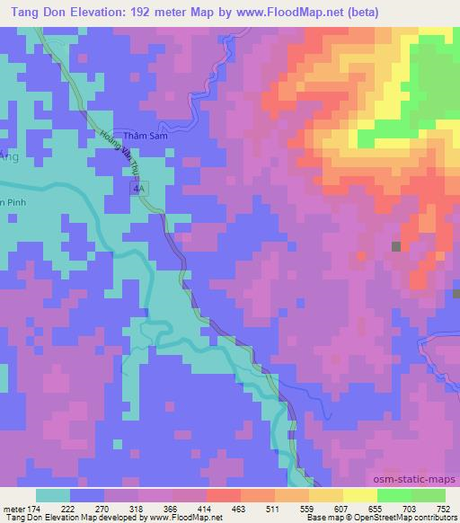 Tang Don,Vietnam Elevation Map