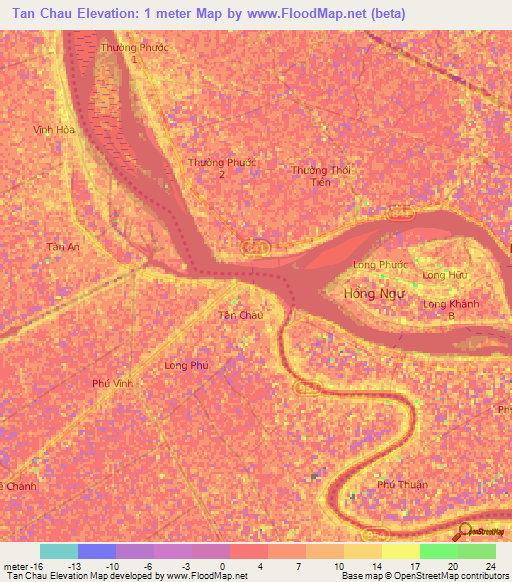 Tan Chau,Vietnam Elevation Map