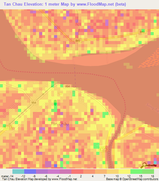 Tan Chau,Vietnam Elevation Map