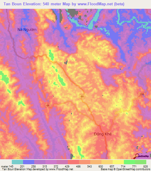 Tan Boun,Vietnam Elevation Map