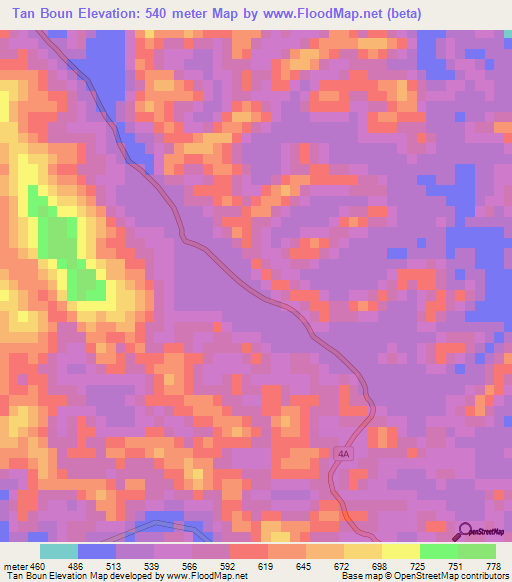 Tan Boun,Vietnam Elevation Map