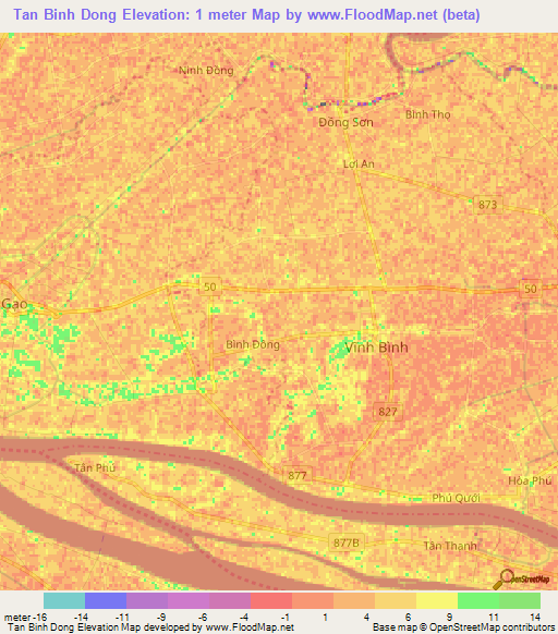 Tan Binh Dong,Vietnam Elevation Map