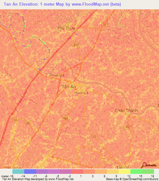 Tan An,Vietnam Elevation Map