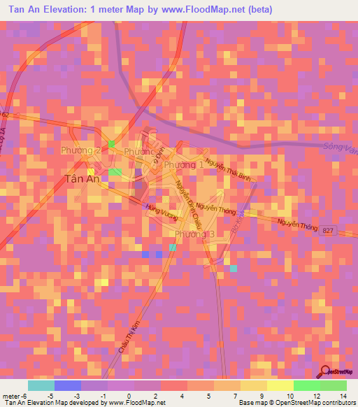 Tan An,Vietnam Elevation Map