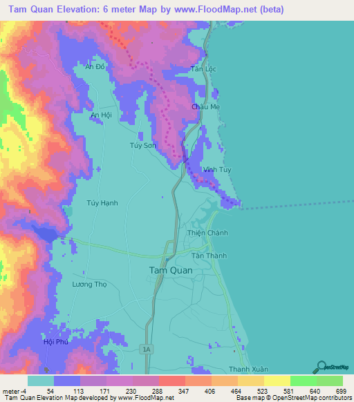 Tam Quan,Vietnam Elevation Map