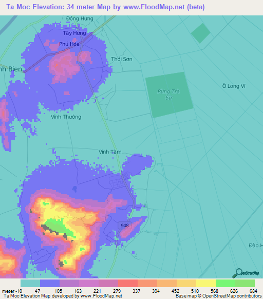 Ta Moc,Vietnam Elevation Map