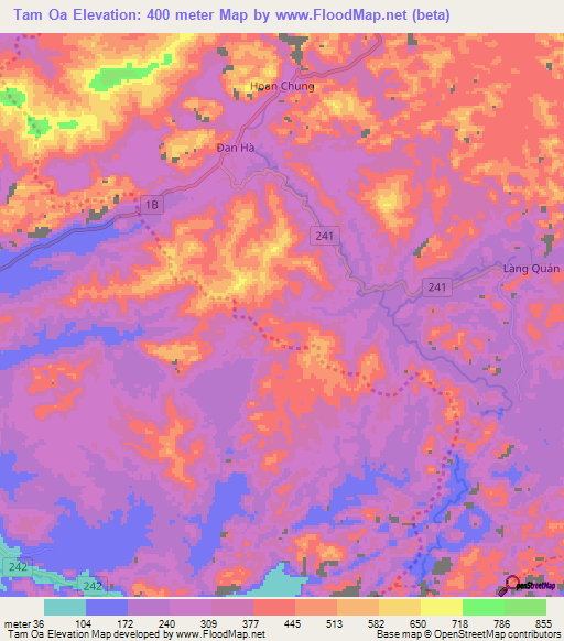 Tam Oa,Vietnam Elevation Map