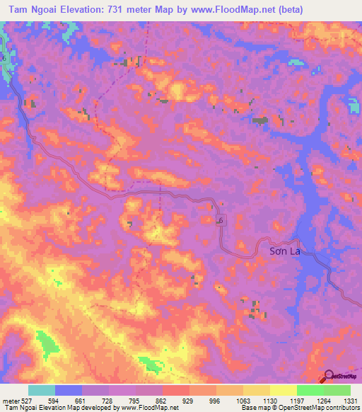 Tam Ngoai,Vietnam Elevation Map