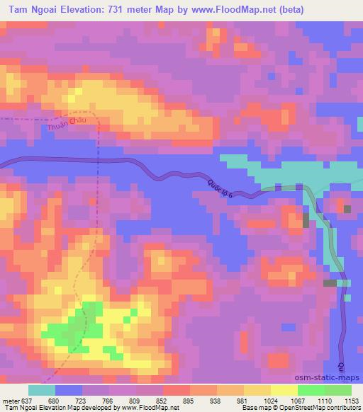 Tam Ngoai,Vietnam Elevation Map