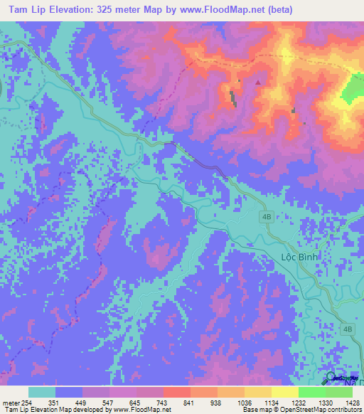 Tam Lip,Vietnam Elevation Map