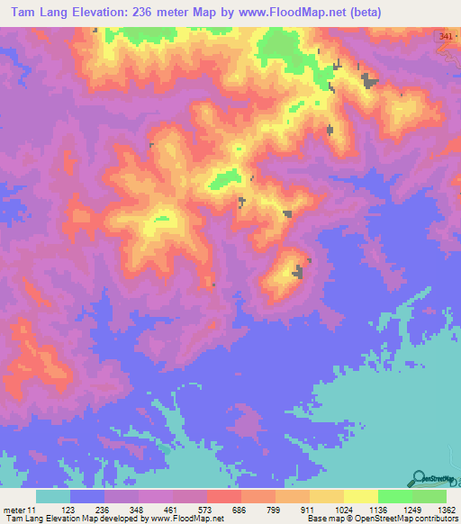 Tam Lang,Vietnam Elevation Map