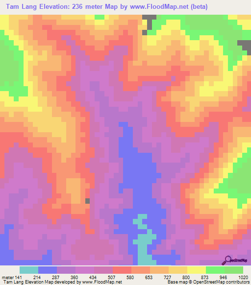 Tam Lang,Vietnam Elevation Map