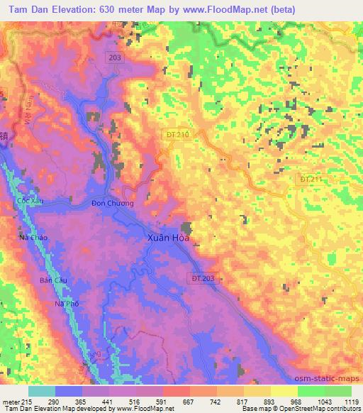 Tam Dan,Vietnam Elevation Map