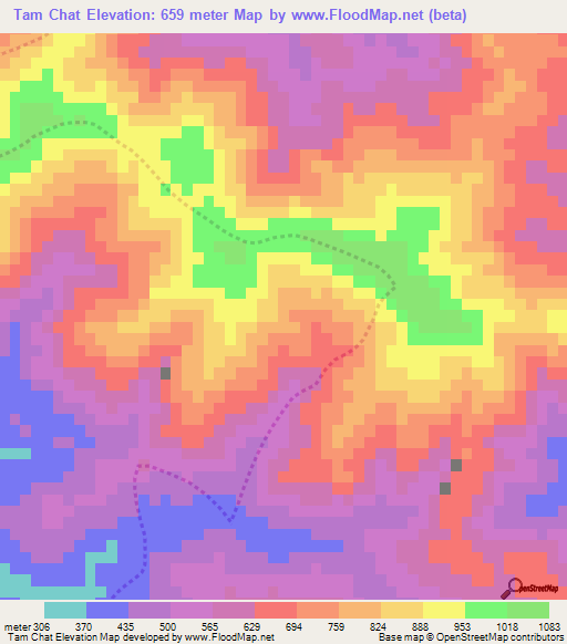 Tam Chat,Vietnam Elevation Map