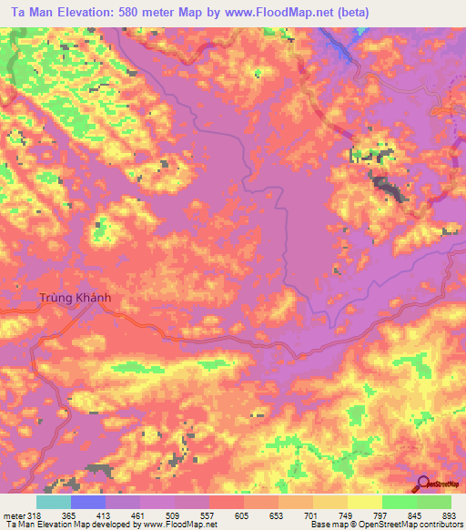 Ta Man,Vietnam Elevation Map