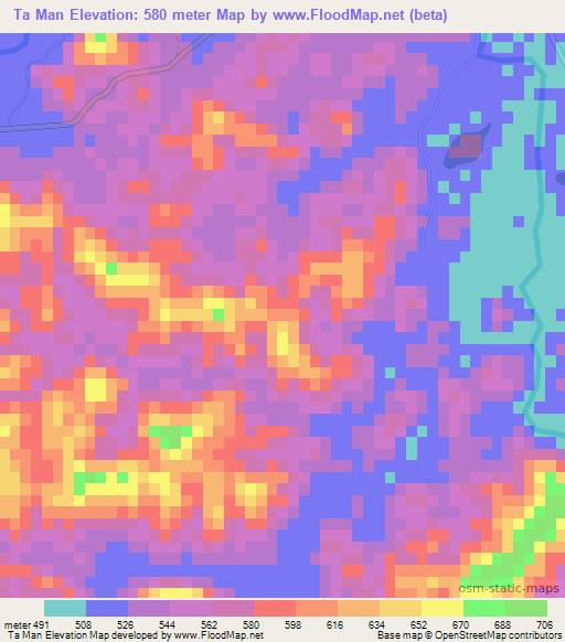 Ta Man,Vietnam Elevation Map