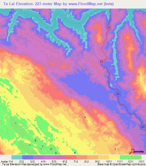 Ta Lai,Vietnam Elevation Map