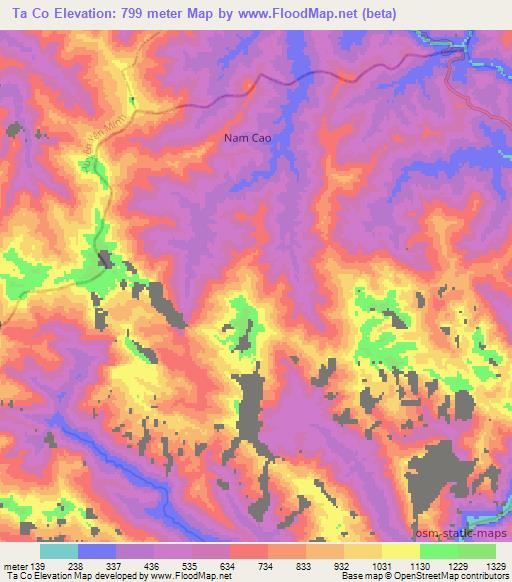 Ta Co,Vietnam Elevation Map