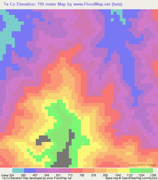 Ta Co,Vietnam Elevation Map